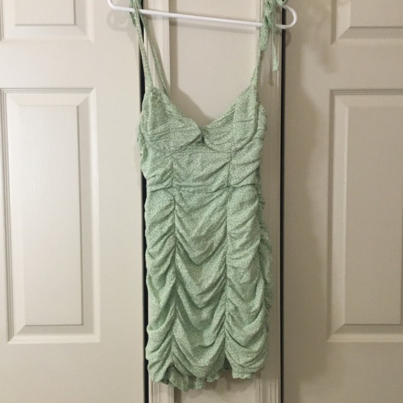 Astr The Label Heiress Ruched Mini Dress Mint Orange Ditsy Smocked Tie Straps S - Picture 11 of 14